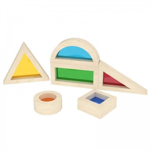 Yara Kekere Montessori Toy Rainbow Stacker Stacking Geometric Rainbow Block Toy Awọn bulọọki onigi