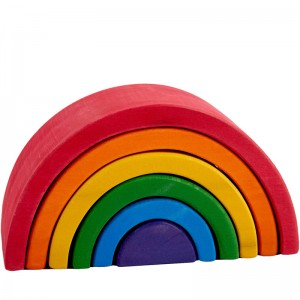 Little Room Wooden Rainbow Stacking Game Memory Learning Toy 6 Pcs Colored Arch Educational Blocks Montessori Toy For Kids