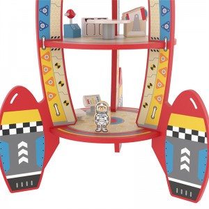 Little Room Tretrinns Toddler Rocket Ship Playset |Romskipleketøy av tre med romfergedesign fra ekte liv, rakettromsenterstykker og planetarisk lander