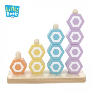 Lille rumtællestabler | Træstableblok til byggepuslespil Pædagogisk sæt til småbørn, sekskantblokke i massivt træ