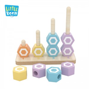 Little Room Counting Stacker | drewniane klocki do układania gra logiczna zestaw edukacyjny dla małych dzieci, sześciokątne klocki z litego drewna