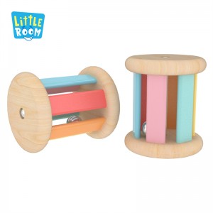 Little Room Baby Rattle | Colorful Rolling Wooden Rattle with Bell For Babies