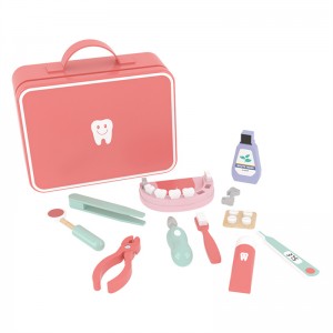 Little Room wooden Kid dentist tools Pretend toy set role-play toy set Children’s education doctor toy dentist kit box with suitcase