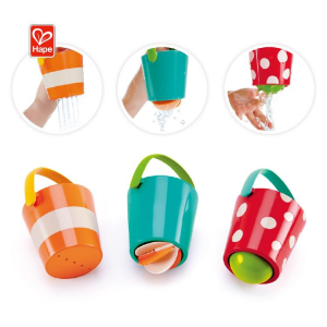 Hape Happy Buckets Sæt |Tre vandhjulsbadelegetøj til småbørn, flerfarvet