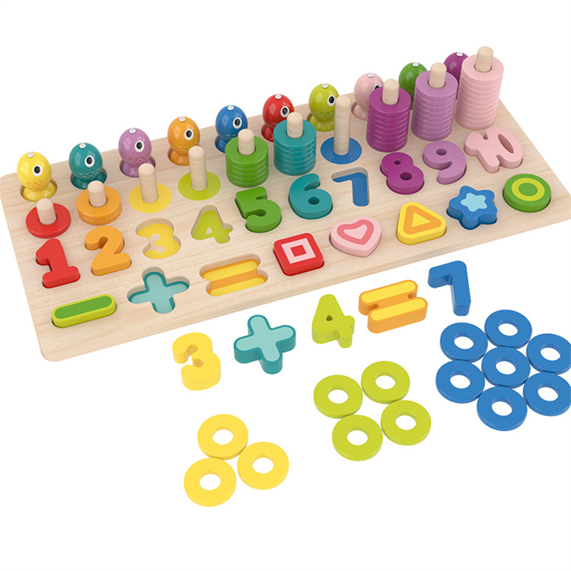 Counting Shape Stacker | Wooden Count Sort Stacking Tower with Wood Colorful Number Shape Math Blocks for Kids Preschool Educational Toddlers Toy Featured Image