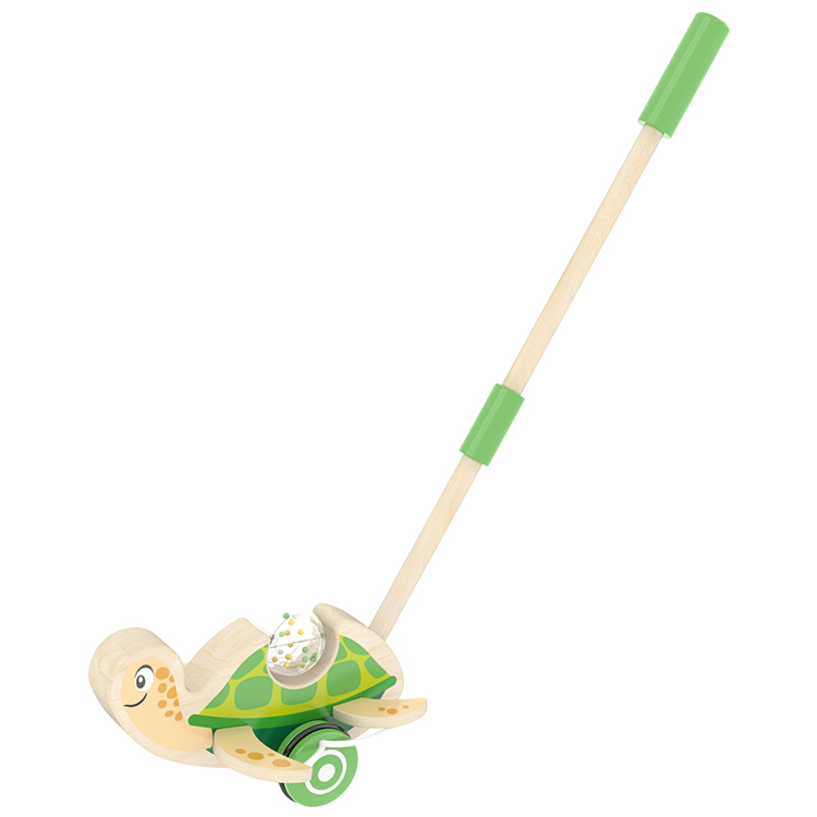 Little Room Turtle Push Along | Wooden Push Along Baby Walking Turtle, Playful Kids Toy With Detachable Stick