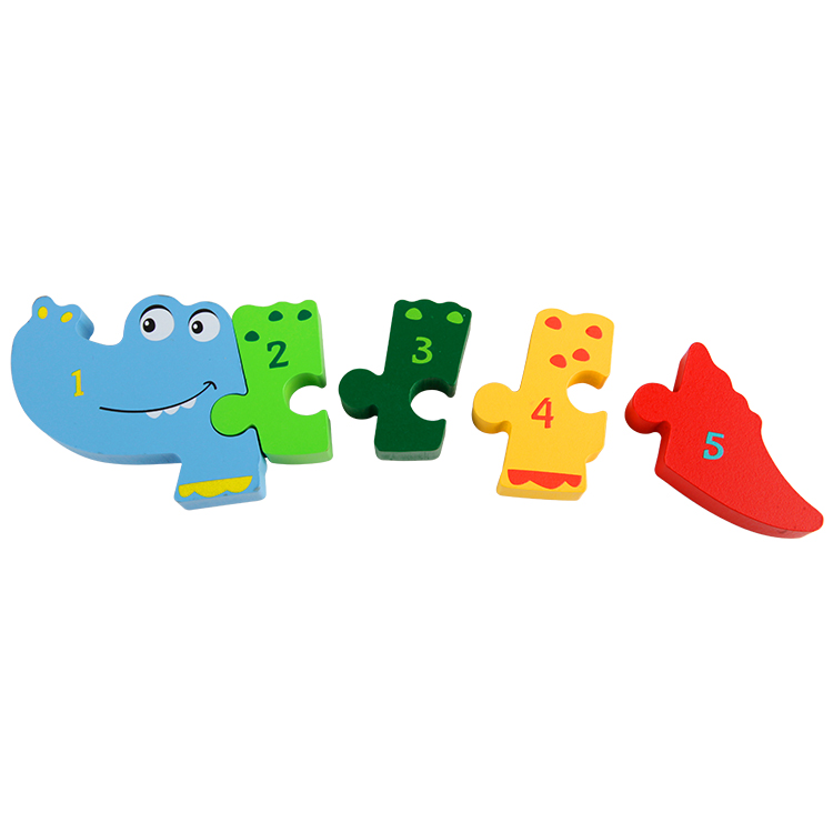 Små rumnumre og krokodillepuslespil |Dobbeltsidet træstiksavspil til børn