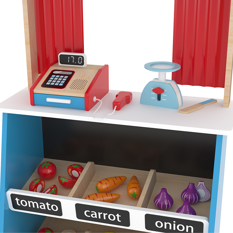 Little Room Farmers Shopping Market | Wooden Play Shop for Kids, Novelty Children’s Set with Accessories – Shelf, Scanner, Calculator + Card Reader for Ages 3+