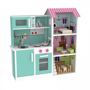Little Room New Design Play Toys Wooden Play 2-in-1 Kitchen Baby Doll House For Kids With Furnitures