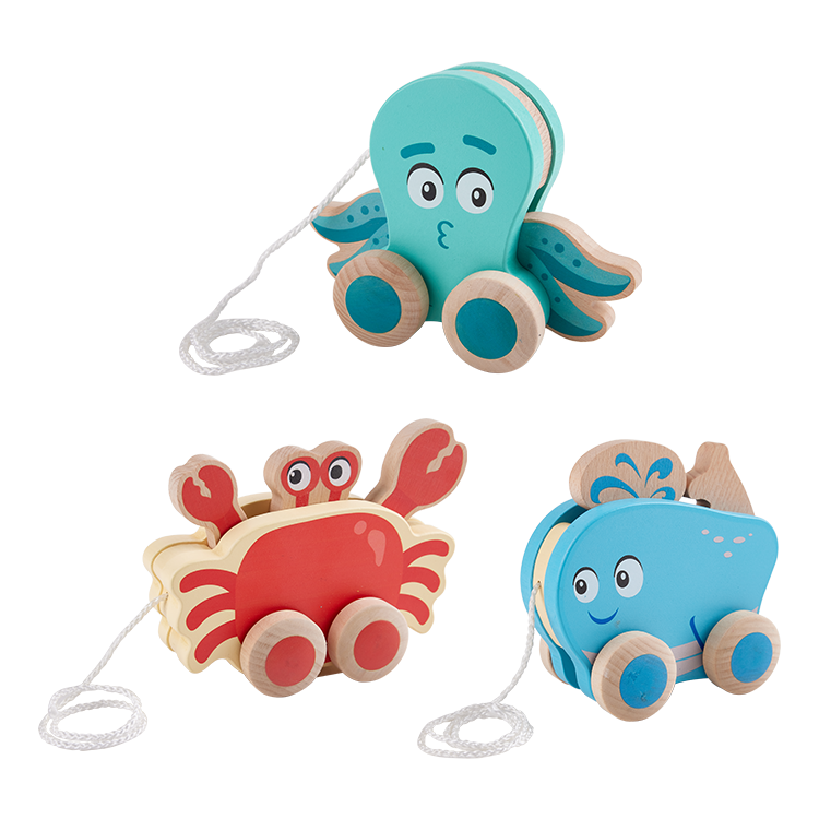 Little Room Crab Pull-Along | Wooden Marine Animal Pull Toddler Toy | Moving Claws