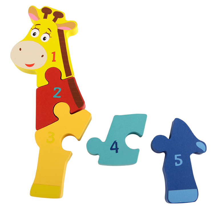 Puzzle de números de cuarto e xirafa |Xogo de rompecabezas de madeira de dobre cara para nenos