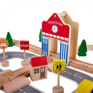 Little Room Дрвени образовни слот играчки за воз на големо 50 парчиња сет играчки со голема патека