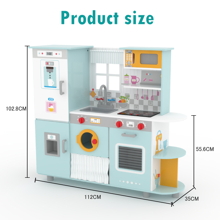 Little Room Deluxe Kitchen Playset |Wooden Realistic Play Kitchen with Electric Stoves, Oven, Coffee Maker, Fridge, Washer, Microwave oven, Shelf, Cabinet, Sink and Faucet|3 Years and Up