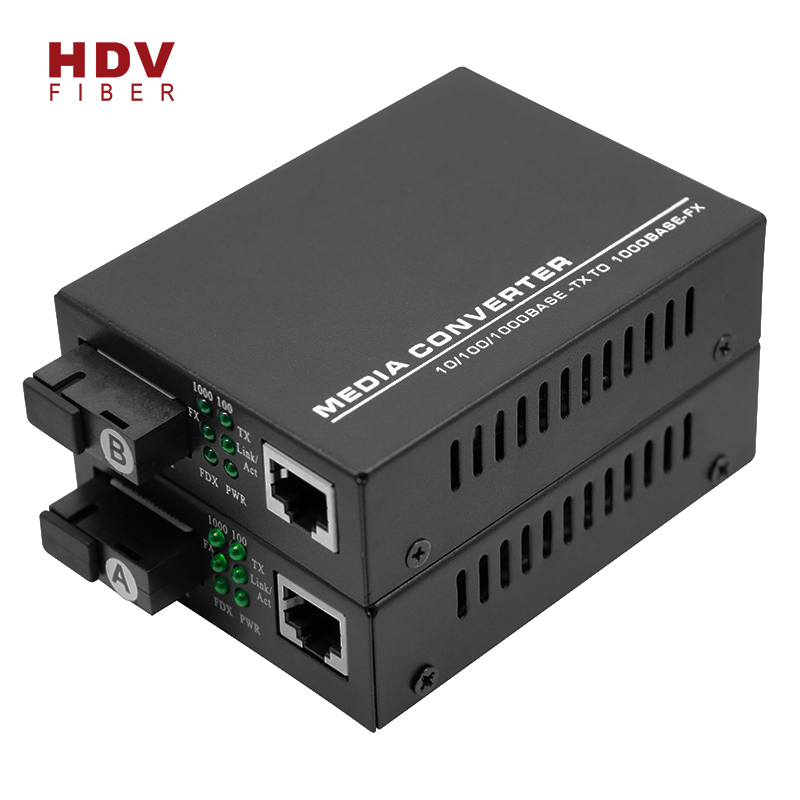 10g Media Converter - 10 / 100 /1000m Sc Single Fiber Single mode 1310/1550nm 20KM Fiber Media Converter  – HDV