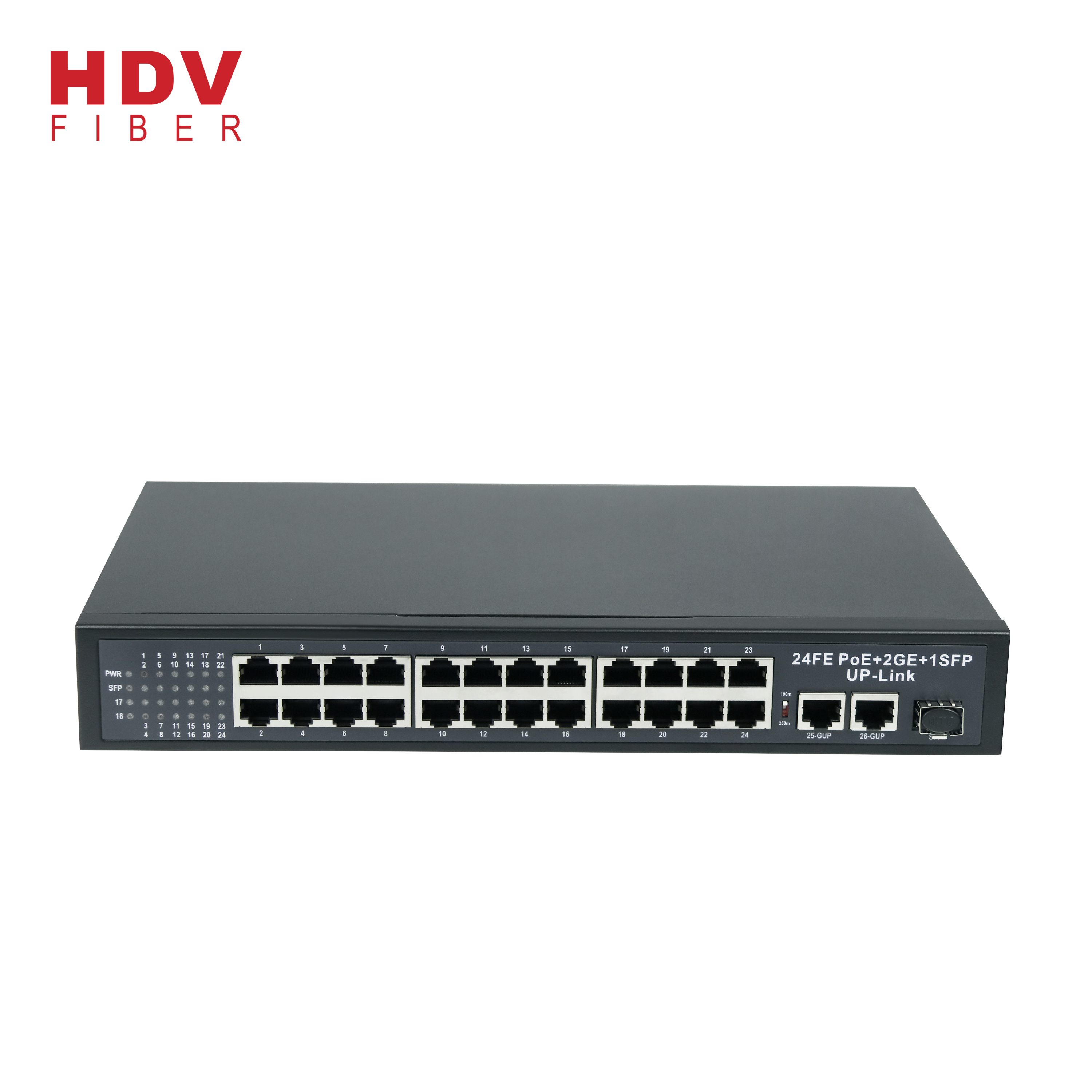 Ethernet DC 48V 6.25A 24FE POE+2GE UP+1G SFP POE Switch 24 Port Featured Image