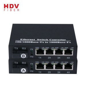 Ftth Single Fiber ethernet switch 4 Rj45 port gigabit fiber media converter