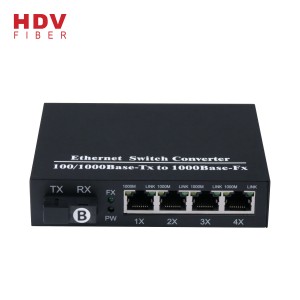 Ftth Single Fiber Ethernet-switch 4 Rj45-porte gigabit fiber mediekonverter