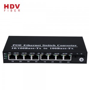 1 * 100M Optical Fiber thiab 8 * 10/100Base-Tx Rj45 Port Manageable Ethernet Poe Network Hloov Nqe