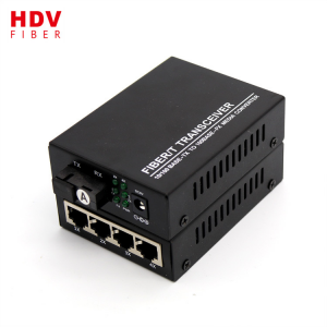 HDV 10 100base 4rj45 conversor de mídia de fibra óptica de 4 portas