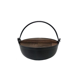 Screen Light Black Chinese Wok With Wooden Cover Japanese Suki Wok Cast Iron Sukiyaki Pot For Cast Iron Cookware