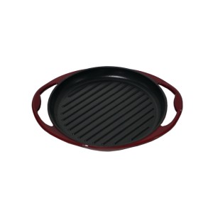 Cast Iron Two Ears Grill Griddle Pan Nonstick Enamel Coating Round Shape Reversible BBQ Pan Cast Iron Griddle