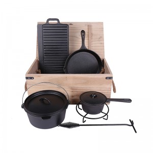 7 pieces of cast iron frying pan for outdoor camping
