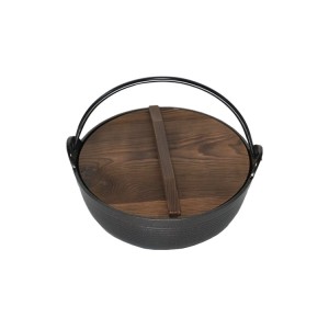 Screen light black Chinese wok with wooden cover
