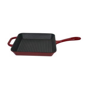 Square cast iron enamel frying pan with handle