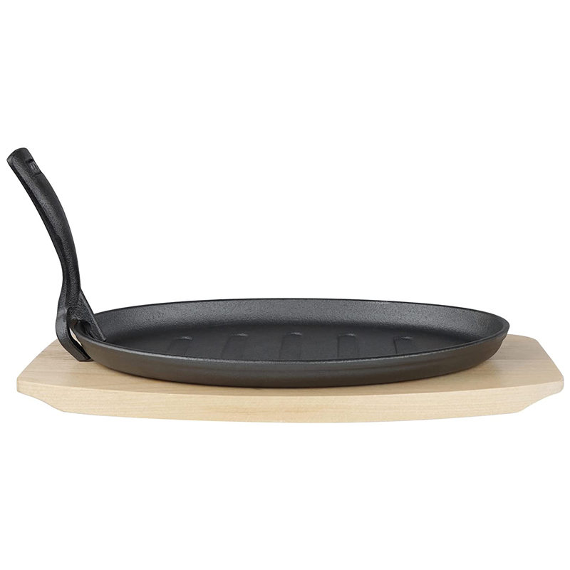 Wholesale Cast Iron Cookware Fajita Skillet Sizzler Plate Oval Sizzling Plate With Wooden Base Featured Image
