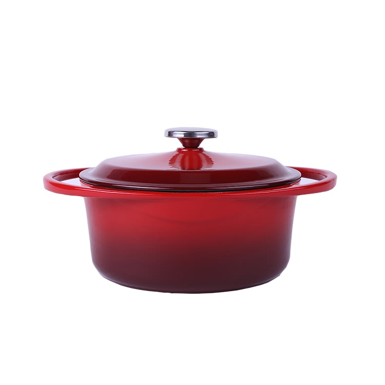 Red gradual change double ear handle cast iron pot Featured Image