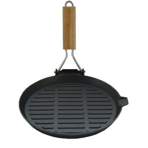 Hot Sale Pre-seasoned Wooden Handle Cast Iron Grill Pan Round Shape Frying  Pan For Cast Iron Cookware