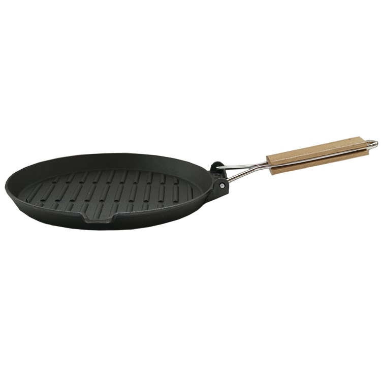 Bottom price Chinese Frying Pan Cast Iron – hot sale preseasoned wooden handle cast iron meat grill pan fry pan – Chuihua