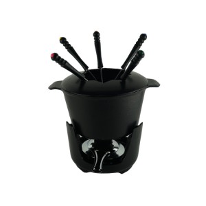 Black cast iron cheese hot pot, 5 forks, alcohol lamp, the best choice for parties