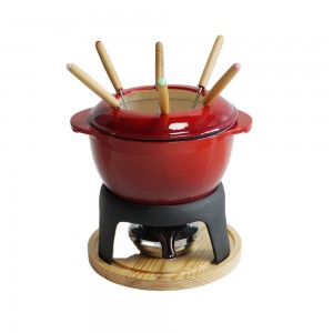 Enamel Cast Iron Fondue Set Non-Stick Cheese Pot Chocolate With Six Forks For Cast Iron Cookware kitchen Cooking