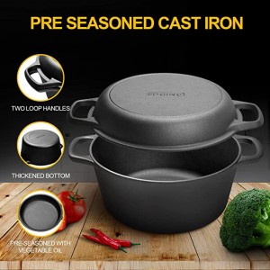 Cast Iron Skillet Cookware Pan Set with Dual Handles Indoor Outdoor for Bread