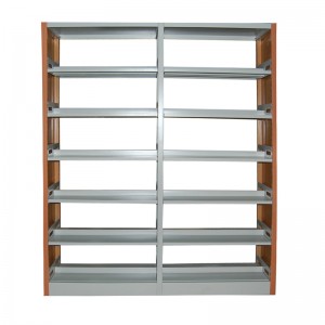 HG-B01-S4 Büro-Bücherregal aus Metall mit 6 Ebenen, doppelseitig, doppelseitig, Holzmaserung, Thermotransfer-Finish