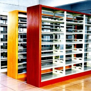 HG-B01-S4 6-poschodová dvojposchodová obojstranná kovová kancelárska knižnica Drevená povrchová úprava s tepelným prenosom