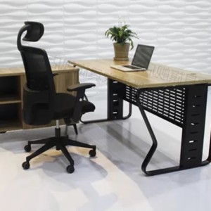 HG-B01-D25 Дызайнерская офісная мэбля з каркасам з нержавеючай сталі, драўляны працоўны стол для адміністрацыйнага офіса