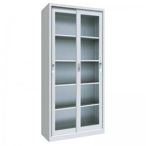HG-016 Glass Sliding Doors Steel Filing Knock Down Layout With Adjustable Inner Shelves