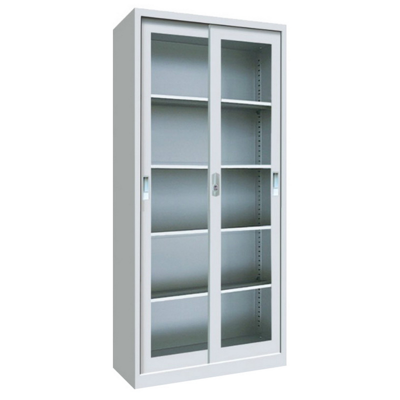 High definition Metal Locker Cupboard - HG-016 Glass Sliding Doors Steel Filing Knock Down Layout With Adjustable Inner Shelves – Hongguang
