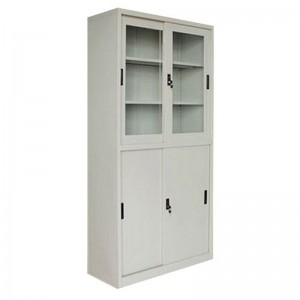 HG-017 Sliding Door Steel Filing Cabinet Knock Down Metal Stationery Cupboard With Lower Swing Doors