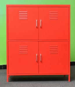 HG-4DX Röd 4-dörrars skoställ i metall