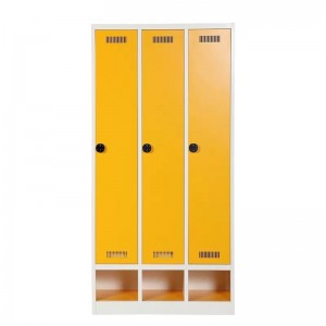 WLS-109 armario de metal de acero seguro para vestuario de gimnasio de tres puertas con caja de zapatos
