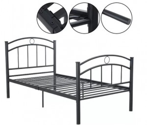 HG-57 تصميم بسيط معدني سرير مفرد قاعدة سرير حديد أسود فردي سرير معدني إطار مدرسة الإعداد