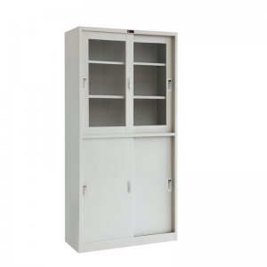 HG-017 Sliding Door Steel Filing Cabinet Knock Down Metal Stationery Cupboard With Lower Swing Doors