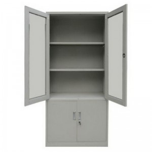 HG-010 Swing Door Upper Glass Lower Steel Filing Cabinet / Knock Down Metal Stationery Cupboard