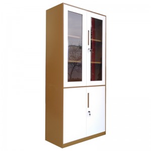 HG-N01-01A Double-Color Swing Door Upper Glass Lower Narrow Sided Steel Filing Cabinet / Knock Down Metal Stationery Cupboard