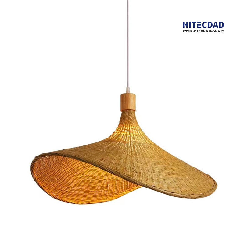 Retro straw hat shaped bamboo cane lamp