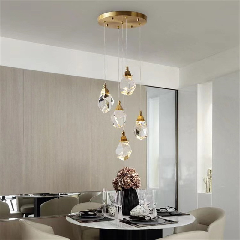 Post modern minimalist dining room Crystal Hall chandelier