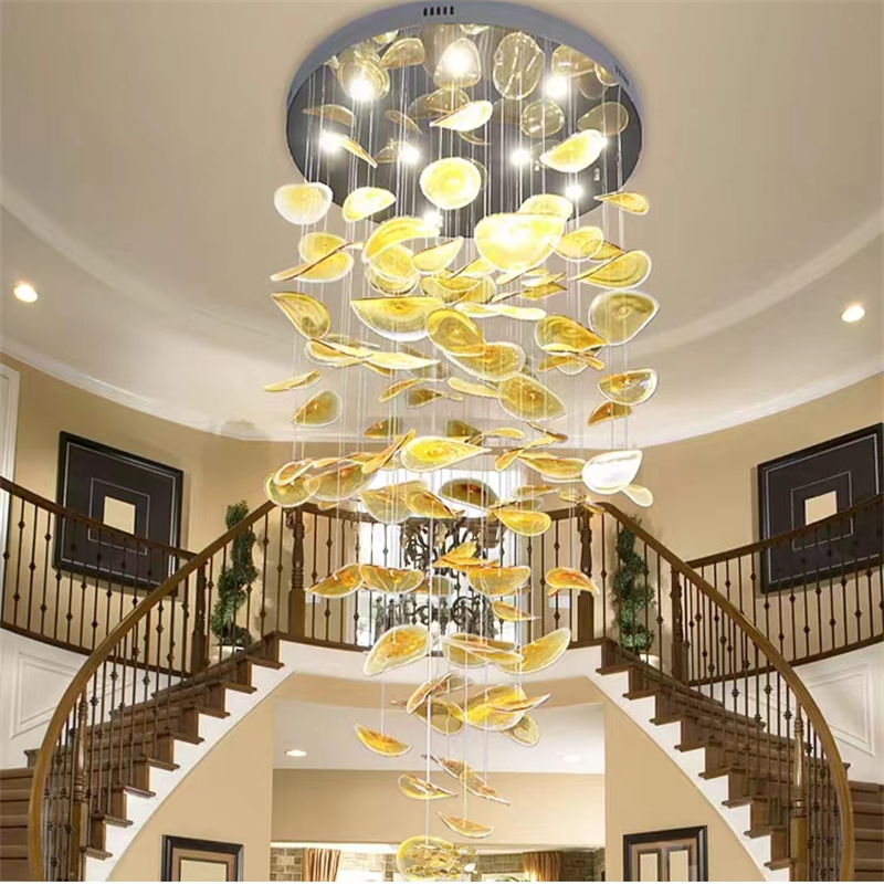 Custom hotel lobby art lamps shop stairs lotus leaf lamp living room chandelier